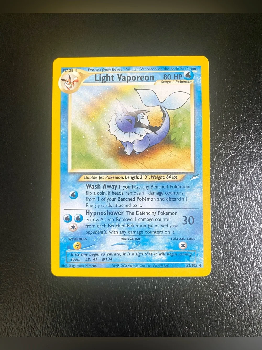 Pokemon Card Light Vaporeon 52/105